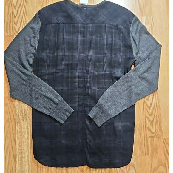 John Varvatos Men's Long Sleeve Wool Shirt Medium Charcoal Gray Checkered Back - Picture 2 of 8